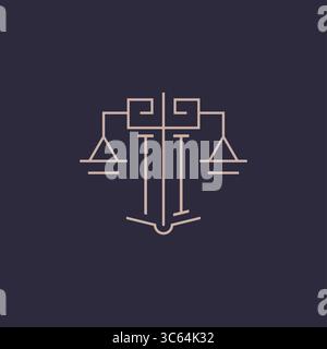 Initial letter TI logo with scale of justice luxury geometric design style vector graphic Stock Vector