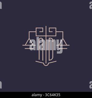 Initial letter ND logo with scale of justice luxury geometric design style vector graphic Stock Vector
