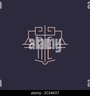 Initial letter NE logo with scale of justice luxury geometric design style vector graphic Stock Vector