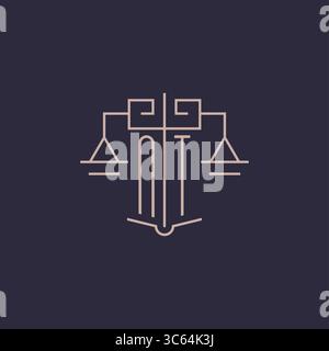 Initial letter NT logo with scale of justice luxury geometric design style vector graphic Stock Vector