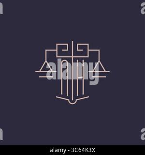 Initial letter NH logo with scale of justice luxury geometric design style vector graphic Stock Vector