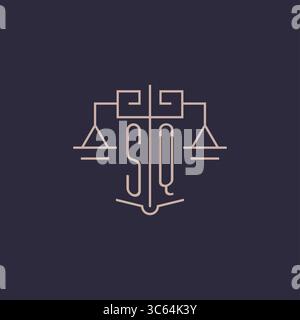 Initial letter SQ logo with scale of justice luxury geometric design style vector graphic Stock Vector