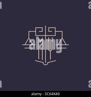 Initial letter MY logo with scale of justice luxury geometric design style vector graphic Stock Vector