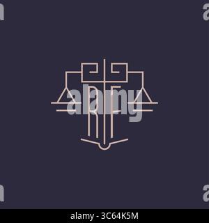 Initial letter RF logo with scale of justice luxury geometric design style vector graphic Stock Vector
