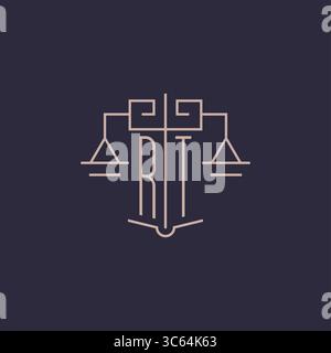 Initial letter RT logo with scale of justice luxury geometric design style vector graphic Stock Vector
