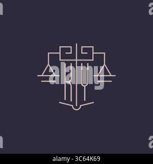 Initial letter KY logo with scale of justice luxury geometric design style vector graphic Stock Vector