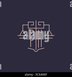 Initial letter PH logo with scale of justice luxury geometric design style vector graphic Stock Vector