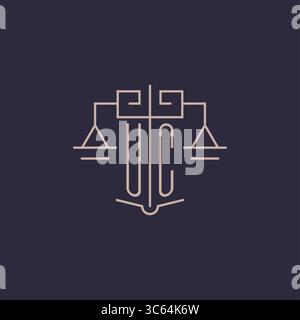 Initial letter UC logo with scale of justice luxury geometric design style vector graphic Stock Vector