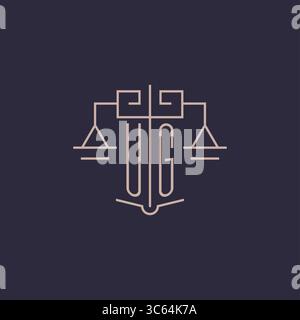 Initial letter UG logo with scale of justice luxury geometric design style vector graphic Stock Vector