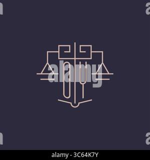Initial letter OY logo with scale of justice luxury geometric design style vector graphic Stock Vector