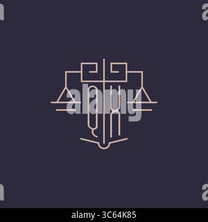 Initial letter QX logo with scale of justice luxury geometric design style vector graphic Stock Vector