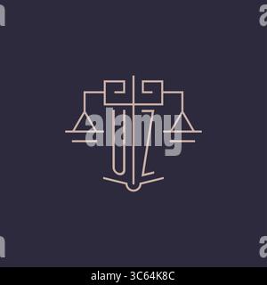 Initial letter UZ logo with scale of justice luxury geometric design style vector graphic Stock Vector