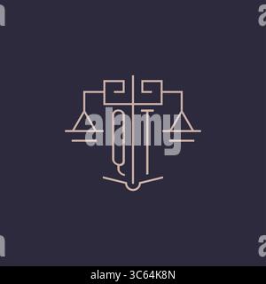 Initial letter QT logo with scale of justice luxury geometric design style vector graphic Stock Vector