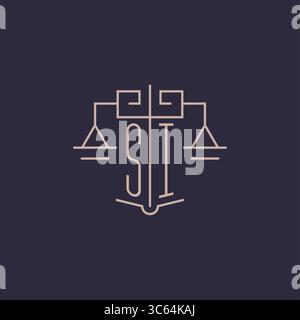 Initial letter SI logo with scale of justice luxury geometric design style vector graphic Stock Vector