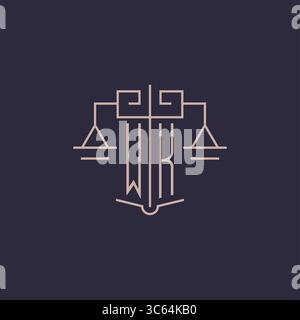 Initial letter WK logo with scale of justice luxury geometric design style vector graphic Stock Vector