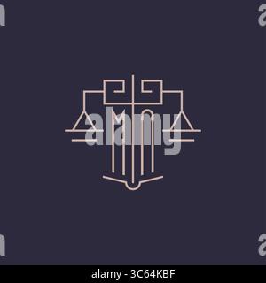 Initial letter MN logo with scale of justice luxury geometric design style vector graphic Stock Vector