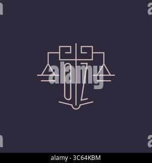Initial letter OZ logo with scale of justice luxury geometric design style vector graphic Stock Vector