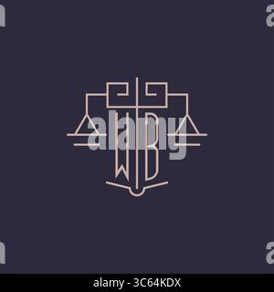 Initial letter WB logo with scale of justice luxury geometric design style vector graphic Stock Vector