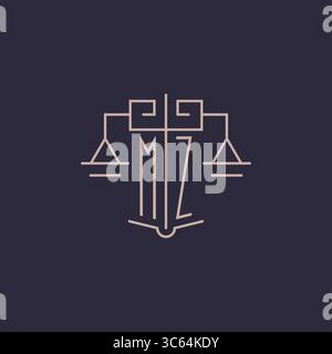 Initial letter MZ logo with scale of justice luxury geometric design style vector graphic Stock Vector