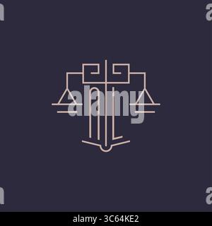 Initial letter NL logo with scale of justice luxury geometric design style vector graphic Stock Vector