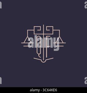 Initial letter QF logo with scale of justice luxury geometric design style vector graphic Stock Vector