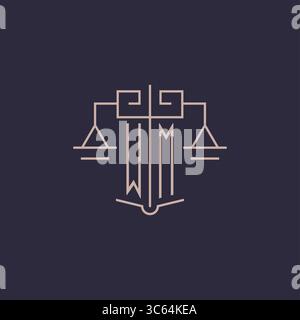 Initial letter WM logo with scale of justice luxury geometric design style vector graphic Stock Vector