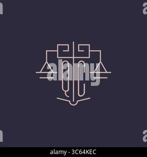 Initial letter QC logo with scale of justice luxury geometric design style vector graphic Stock Vector