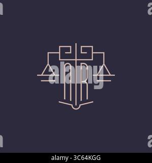Initial letter NR logo with scale of justice luxury geometric design style vector graphic Stock Vector