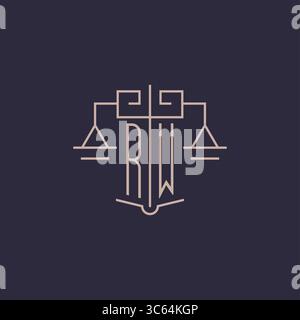 Initial letter RW logo with scale of justice luxury geometric design style vector graphic Stock Vector