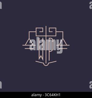 Initial letter WP logo with scale of justice luxury geometric design style vector graphic Stock Vector