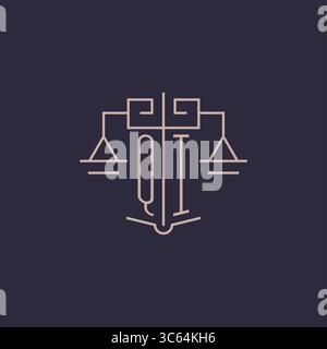 Initial letter QI logo with scale of justice luxury geometric design style vector graphic Stock Vector