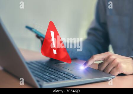 Page not found 404 error warning on laptop screen. Internet connection failed. Broken website concept. Digital communication problem. Stock Photo