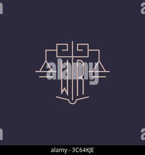 Initial letter WR logo with scale of justice luxury geometric design style vector graphic Stock Vector