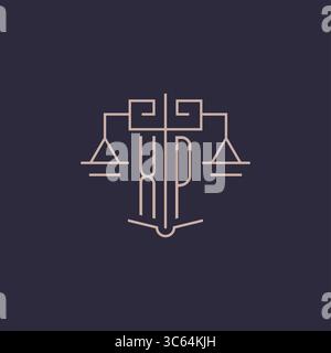 Initial letter XP logo with scale of justice luxury geometric design style vector graphic Stock Vector