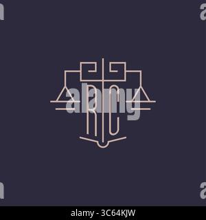 Initial letter RC logo with scale of justice luxury geometric design style vector graphic Stock Vector