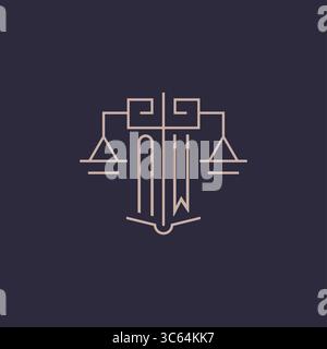 Initial letter NW logo with scale of justice luxury geometric design style vector graphic Stock Vector