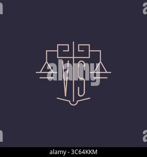 Initial letter VS logo with scale of justice luxury geometric design style vector graphic Stock Vector