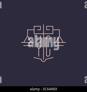 Initial letter YC logo with scale of justice luxury geometric design style vector graphic Stock Vector