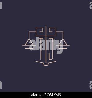 Initial letter TJ logo with scale of justice luxury geometric design style vector graphic Stock Vector