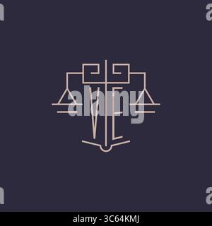 Initial letter VE logo with scale of justice luxury geometric design style vector graphic Stock Vector