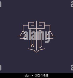 Initial letter WD logo with scale of justice luxury geometric design style vector graphic Stock Vector