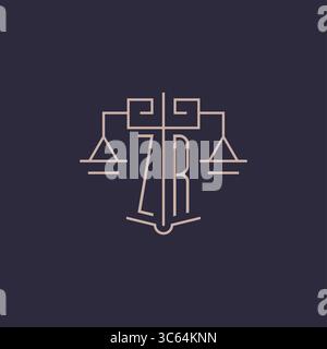 Initial letter ZR logo with scale of justice luxury geometric design style vector graphic Stock Vector