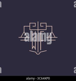 Initial letter WF logo with scale of justice luxury geometric design style vector graphic Stock Vector