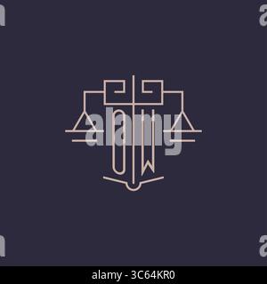 Initial letter OW logo with scale of justice luxury geometric design style vector graphic Stock Vector