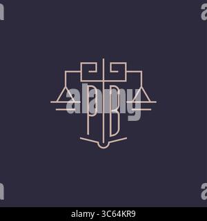 Initial letter PB logo with scale of justice luxury geometric design style vector graphic Stock Vector
