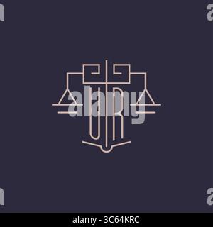 Initial letter UR logo with scale of justice luxury geometric design style vector graphic Stock Vector