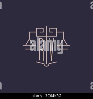 Initial letter RV logo with scale of justice luxury geometric design style vector graphic Stock Vector