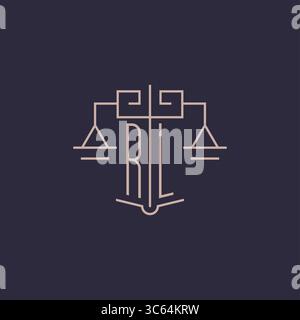 Initial letter RL logo with scale of justice luxury geometric design style vector graphic Stock Vector