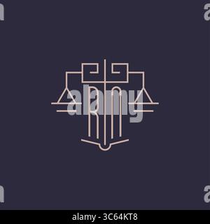 Initial letter RN logo with scale of justice luxury geometric design style vector graphic Stock Vector