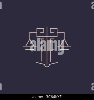 Initial letter TF logo with scale of justice luxury geometric design style vector graphic Stock Vector